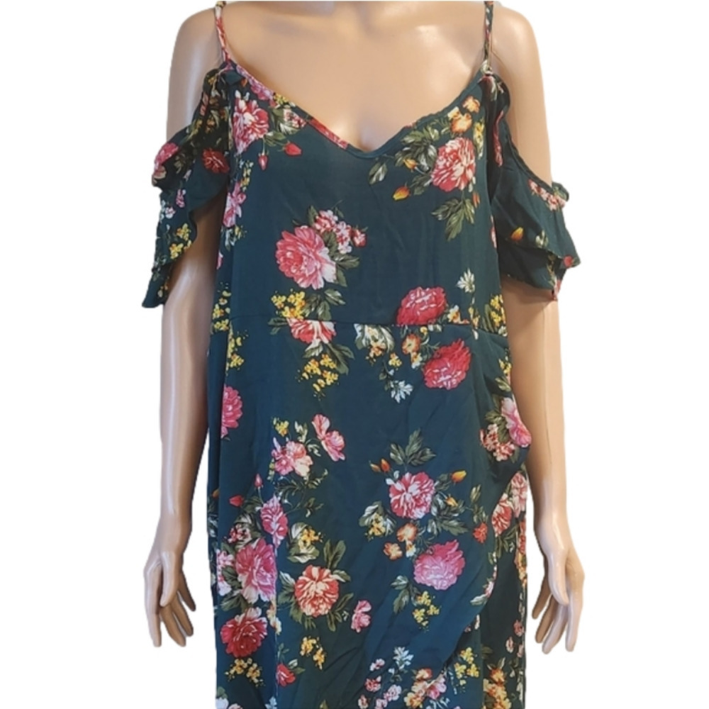 Beautiful Shein Green flowered off the shoulder dress (code-G010)